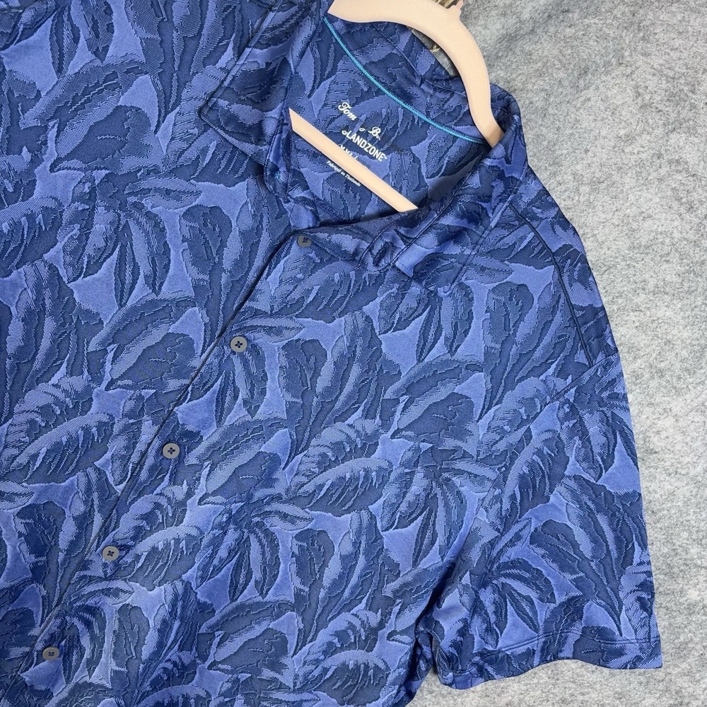 Tommy Bahama Island Zone Polo Shirt Mens XXL 2XL Blue Jacquard Woven‎ Print